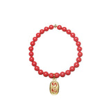 Cinnabar Placer Gold Charm Stretch Bracelet Handmade Jewelry | Heartfullnet