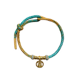 Qing Landscape Color Placer Gold Charm Braided Yarns Bracelet | Heartfullnet