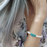Freshwater Pearls Turquoise Gemstone 14K Gold Plated Bracelet Handmade Jewelry | HeartfullNet