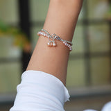 Pink Rice Pearl Silver Bead CZ Charm Bracelet Handmade Jewelry | HeartfullNet