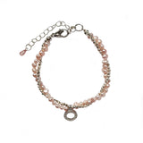 Pink Rice Pearl Silver Bead CZ Charm Bracelet Handmade Jewelry | HeartfullNet