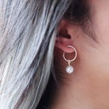 Elise - Pearl CZ Paved Hoop Earrings