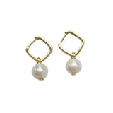 Elise - Pearl Silver Square Hoop Earrings
