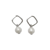 Elise - Pearl Silver Square Hoop Earrings