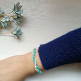 Freshwater Pearl Turquoise Crystal Gold Chain Double Bracelet  Handmade Jewelry | HeartfullNet