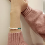 Freshwater Pearls Turquoise Crystal Silver Chain Double Bracelet Handcrafted Jewelry | HeartfullNet