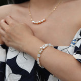 Freshwater Pearls 14K Gold Plated Link Bracelet Fold-over Clasp | HeartfullNet