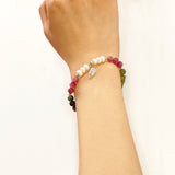 Pearl Tourmaline Gemstone Sterling Silver Bracelet Handmade Jewelry | HeartfullNet