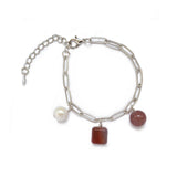 Nova - Pearl Strawberry Quartz Agate Charm Sterling Silver Bracelet
