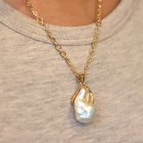 Baroque Pearl Pendant Gold Necklace Handcrafted Ladies Jewelry | HeartfullNet