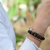 Obsidian Golden Bead Stretch Bracelet Handmade Jewelry | HeartfullNet