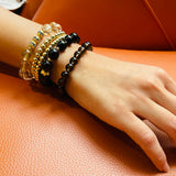 Obsidian Golden Bead Stretch Bracelet Handmade Jewelry | HeartfullNet